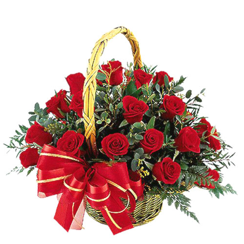 Roses :: Roses Arrangements :: Roses in Basket :: 24 Roses in Basket