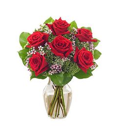 send 6 red roses roses in a glass vase to dhaka, bangladesh