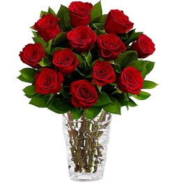 send 12 red roses In vase to dhaka