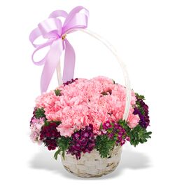 Send 12 Pcs. Pink Color Carnations in Basket to Philippines