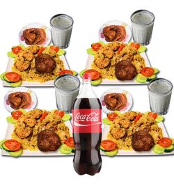 fakruddin kacchi biryani with chicken roast, zali kabab, borhani and coke