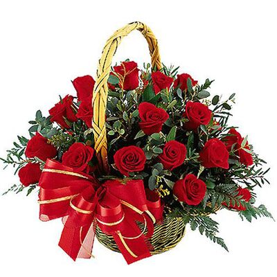 send ​36 red roses in a basket arrangement to dhaka, bangladesh