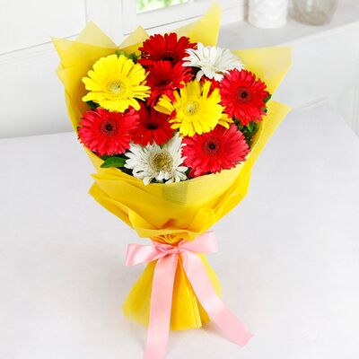 Send 12 Pcs. Mixed Color Gerberas in Bouquet to Bangladesh