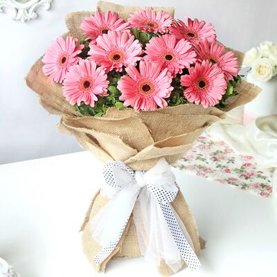 Send 12 Pcs. Pink Color Gerberas in Bouquet to Bangladesh