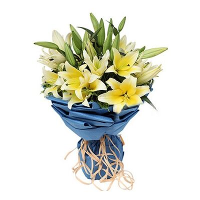 Send 9 Yellow lilies with Solidago to Dhaka in Banglades