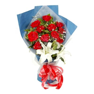 Send Miss You Roses with white Lily to Dhaka in Bangladesh